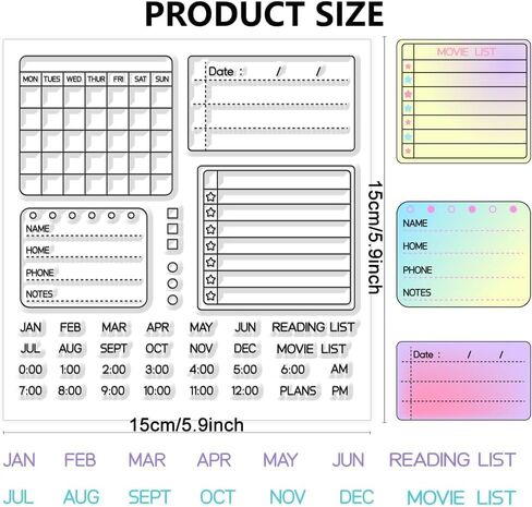 Planning Calendar Plan Clear Stamps Schedule Stamps Calendar Silicone Clear Stamp Seals for DIY Scrapbooking Photo Album Decoration, 5.9x5.9inch in Kuwait