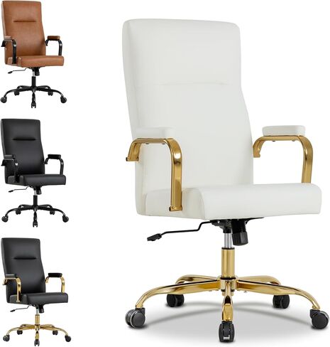 Black and Gold Office Desk Chair,Leather Conference Room Chairs with Wheels,Modern High Back Executive Office Chair with Memory Foam,Ergonomic Swivel Computer Chair for Home Office in Saudi Arabia