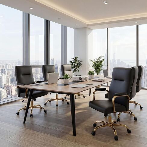 Black and Gold Office Desk Chair,Leather Conference Room Chairs with Wheels,Modern High Back Executive Office Chair with Memory Foam,Ergonomic Swivel Computer Chair for Home Office in Saudi Arabia