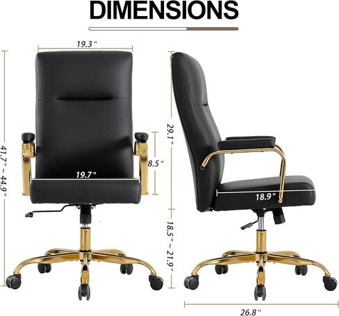 Black and Gold Office Desk Chair,Leather Conference Room Chairs with Wheels,Modern High Back Executive Office Chair with Memory Foam,Ergonomic Swivel Computer Chair for Home Office in Saudi Arabia