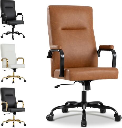 Black and Gold Office Desk Chair,Leather Conference Room Chairs with Wheels,Modern High Back Executive Office Chair with Memory Foam,Ergonomic Swivel Computer Chair for Home Office in Saudi Arabia