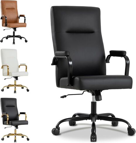 Black and Gold Office Desk Chair,Leather Conference Room Chairs with Wheels,Modern High Back Executive Office Chair with Memory Foam,Ergonomic Swivel Computer Chair for Home Office in Saudi Arabia