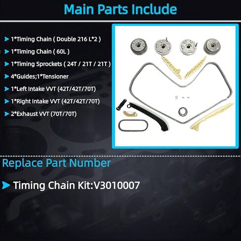 New M272 Engine Timing Chain Kit w/4Pcs VVT Gears Intake/Exhaust Fit for Mercedes Benz C230 C280 C300 C350 CLK350 E350 GLK350 ML350 ML450 R350 SLK350 2.5L 3.0L 3.5L V6 2005-2013 2720506847 in Saudi Arabia
