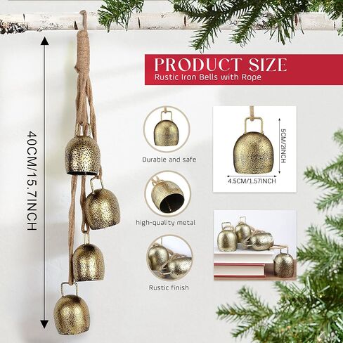 Christmas Bells Decor, Lucky Resonant Gold Bells, Christmas Hanging Bell for Vintage Christmas Decor, Rustic Iron Decorative Bells in Saudi Arabia