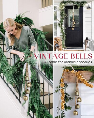 Christmas Bells Decor, Lucky Resonant Gold Bells, Christmas Hanging Bell for Vintage Christmas Decor, Rustic Iron Decorative Bells in Saudi Arabia