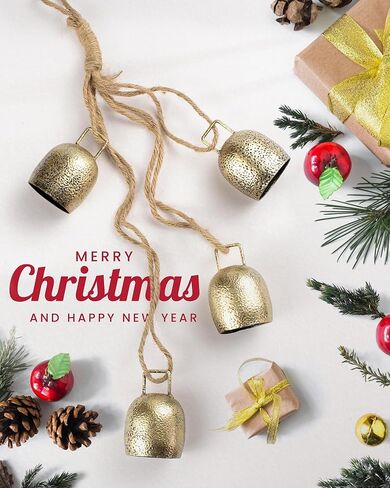 Christmas Bells Decor, Lucky Resonant Gold Bells, Christmas Hanging Bell for Vintage Christmas Decor, Rustic Iron Decorative Bells in Saudi Arabia