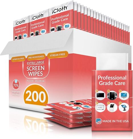 70% Isopropyl alcohol wipes - iCloth extra large for cleaning large electronics |192 pack of individually wrapped premium nonwoven | The smart cleaner for your flat screen TVs and monitors in Saudi Arabia