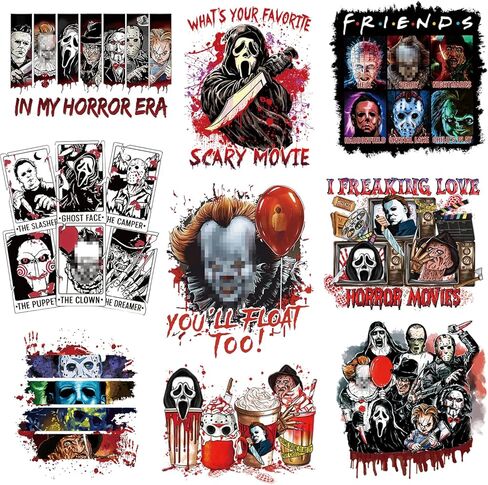 9 Sheets Halloween Iron on Transfers for T-Shirts, Halloween Heat Transfer Viny, Horror Movie Characters Stickers for Clothes, Shirts in Saudi Arabia