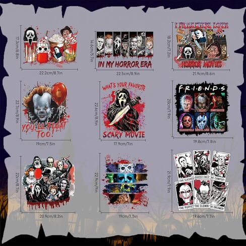 9 Sheets Halloween Iron on Transfers for T-Shirts, Halloween Heat Transfer Viny, Horror Movie Characters Stickers for Clothes, Shirts in Saudi Arabia