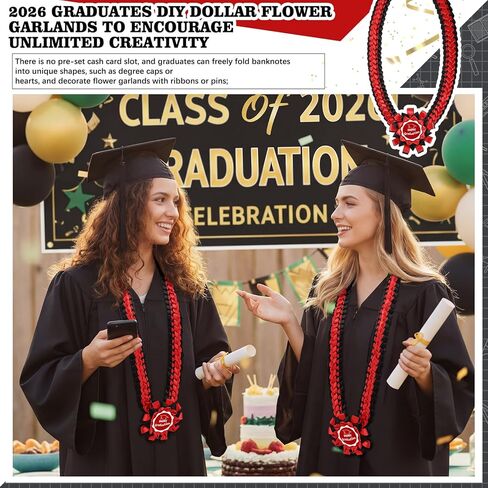 Suncalla 2026 Graduation Money Lei Braided Satin Ribbon for Class of 2026 47.24 Inch DIY Cash Creative Gifts for 2026 Graduates(Red & Black) in Saudi Arabia