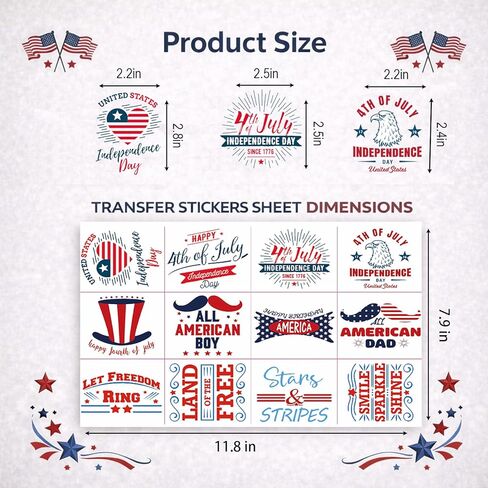 36 Pcs 4th of July Rub-On Transfer Stickers for Crafts, Patriotic Waterproof Vinyl Decals for Cups, Mugs, Jars & Independence Day Decorations in Kuwait