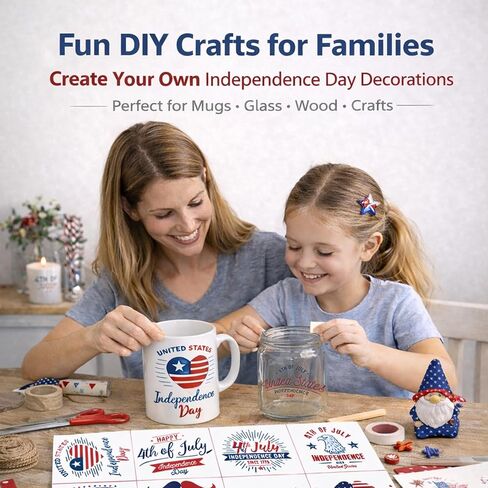 36 Pcs 4th of July Rub-On Transfer Stickers for Crafts, Patriotic Waterproof Vinyl Decals for Cups, Mugs, Jars & Independence Day Decorations in Kuwait