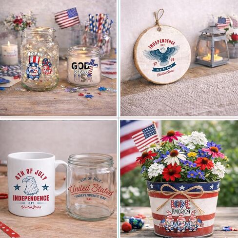 36 Pcs 4th of July Rub-On Transfer Stickers for Crafts, Patriotic Waterproof Vinyl Decals for Cups, Mugs, Jars & Independence Day Decorations in Kuwait