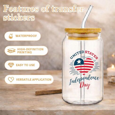36 Pcs 4th of July Rub-On Transfer Stickers for Crafts, Patriotic Waterproof Vinyl Decals for Cups, Mugs, Jars & Independence Day Decorations in Kuwait
