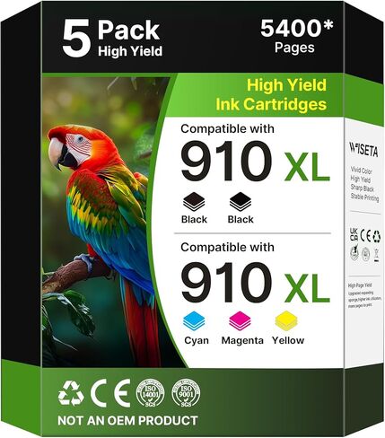 خراطيش حبر 910XL لطابعات HP (عبوة من 5 قطع) بديلة باللون الأسود والأرجواني السماوي والأصفر لحزمة خراطيش الحبر HP 910XL المجمعة تعمل مع سلسلة OfficeJet 8010 8020 وPro 8025e 8020 و8030 in Kuwait