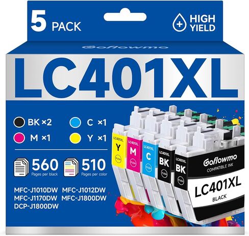 LC401XL Ink Cartridges for Brother Printer Compatible Replacement for Brother LC401 Ink Cartridges LC401 XL LC 401XL 401 for MFC-J1010DW MFC-J1170DW MFC-J1012DW MFC-J1800DW (High Yield, 5-Pack) in Saudi Arabia