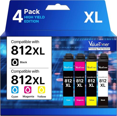 Compatible with 812XL Ink Cartridges Combo Pack Remanufactured for Epson 812XL 812 Ink Cartridges | for Epson Workforce Pro WF-7840 WF-7820 WF-7310 EC-C7000 (4 Pack，Black Cyan Magenta Yellow) in Kuwait