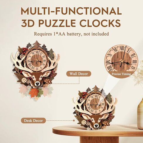 3D Wooden Puzzle for Adults - Forest Deer Clock, Mechanical Wall Clock Kit with Pendulum, 3D Puzzles for Adults DIY Room Home Decor, Holiday Birthday Gift for Men Women in Saudi Arabia