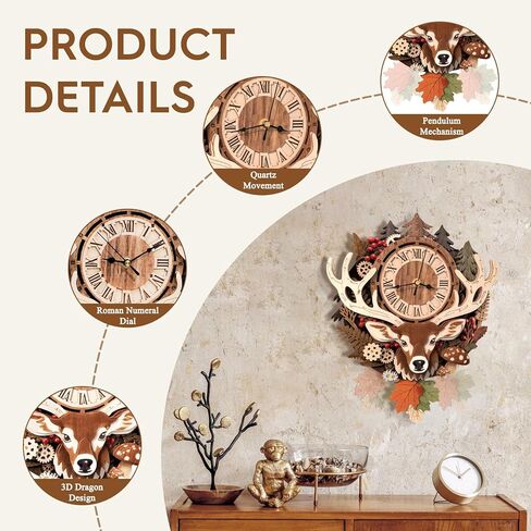 3D Wooden Puzzle for Adults - Forest Deer Clock, Mechanical Wall Clock Kit with Pendulum, 3D Puzzles for Adults DIY Room Home Decor, Holiday Birthday Gift for Men Women in Saudi Arabia
