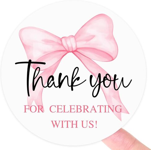 120 Pcs Pink Bow Thank You Stickers, Cute Bowknot Adhesive Seals with “Thank You for Celebrating with Us", Coquette Party Favor Labels for Baby Shower, Birthday & Wedding, 1.6 Inch Round in Saudi Arabia