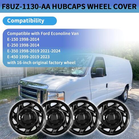 F8UZ-1130-AA Hubcaps Compatible with 1998-2023 Ford Econoline Van E-150 E-250 E-350 E-450 16 inch Wheel Cover Replace F7UZ-1130-AA F8UA-1130-AA F7UA-1130-AA, Set of 4 Packs (Black) in Saudi Arabia