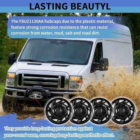 F8UZ-1130-AA Hubcaps Compatible with 1998-2023 Ford Econoline Van E-150 E-250 E-350 E-450 16 inch Wheel Cover Replace F7UZ-1130-AA F8UA-1130-AA F7UA-1130-AA, Set of 4 Packs (Black) in Saudi Arabia