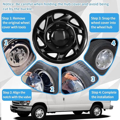 F8UZ-1130-AA Hubcaps Compatible with 1998-2023 Ford Econoline Van E-150 E-250 E-350 E-450 16 inch Wheel Cover Replace F7UZ-1130-AA F8UA-1130-AA F7UA-1130-AA, Set of 4 Packs (Black) in Saudi Arabia
