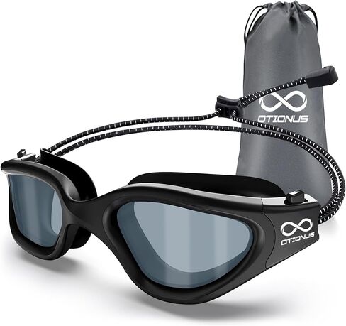Swim Goggles, Polarized Adult Swimming Goggles Bungee Strap No Hair Pulling Anti-fog Anti UV No Leak Pool Clear Vision Goggles Smoke Black for Men Women in Saudi Arabia
