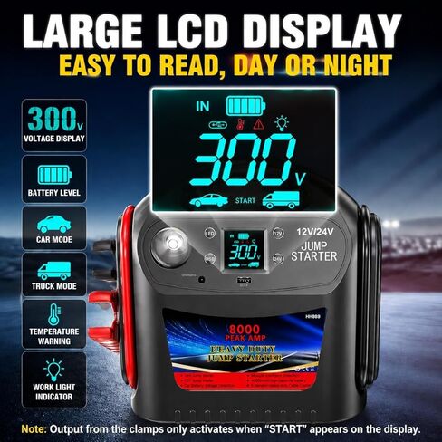 8000A Car Battery Jump Starter, Heavy Duty Jump Box for Gas & Diesel Vehicles, 12V/24V Portable Power Pack with LED Light for Trucks, SUVs, Commercial & Diesel Engines in Saudi Arabia