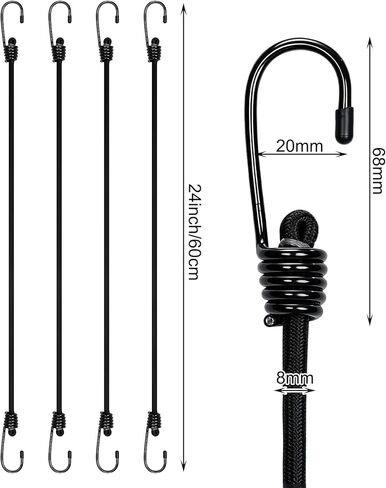 4Pcs Bungee Cords with Hooks Strong Elastic Rope Heavy Duty Straps for Bikes or Garden Tidying Cargo Camping Outdoor Tent(24inch Black) in Kuwait