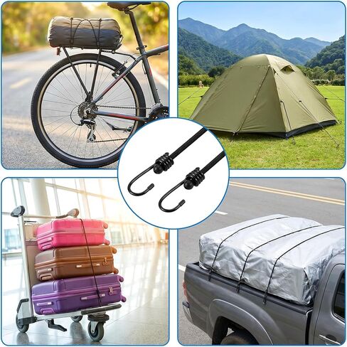 4Pcs Bungee Cords with Hooks Strong Elastic Rope Heavy Duty Straps for Bikes or Garden Tidying Cargo Camping Outdoor Tent(24inch Black) in Kuwait