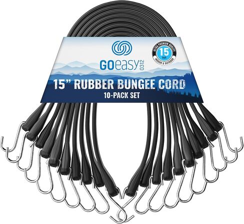 GOEASY0312 Rubber Bungee Cords with Hooks Heavy Duty 15" - for Outdoor Extreme Weather, Over 180 LBS Load & Max Stretch 1.8X, 100% EPDM Bungee Straps, 10 Pack for Cargo, Tarps, Trucks in Saudi Arabia