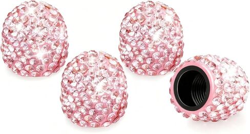Valve Tire Caps 4PCS Crystal Rhinestone Dustproof Wheel Stem Cover Automotive Accessory Gift (4, Pink) in Saudi Arabia