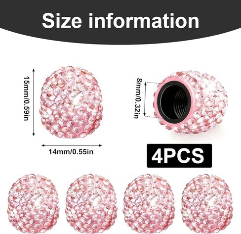 Valve Tire Caps 4PCS Crystal Rhinestone Dustproof Wheel Stem Cover Automotive Accessory Gift (4, Pink) in Saudi Arabia