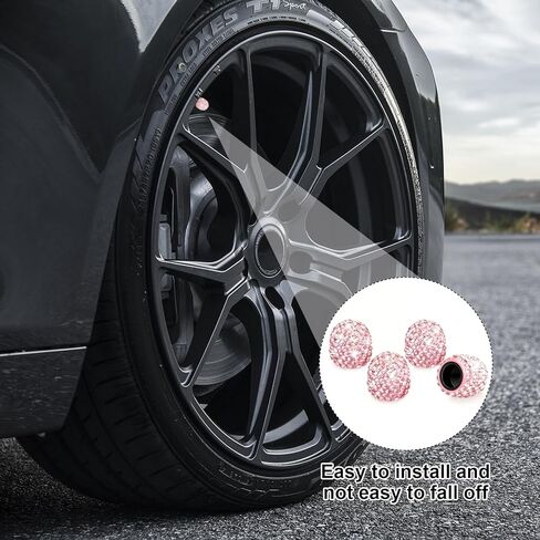 Valve Tire Caps 4PCS Crystal Rhinestone Dustproof Wheel Stem Cover Automotive Accessory Gift (4, Pink) in Saudi Arabia