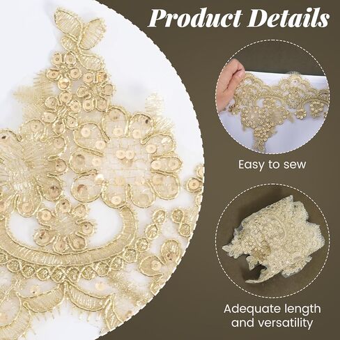 SmallCat 2 Yards Width Gold Lace Trim, 5.72 Inch Metallic Lace Ribbon for Women, Elegant Sewing Flower Floral Embroidery Edge Trimming for Wedding Party Dancing Decration - 1 Roll in Kuwait