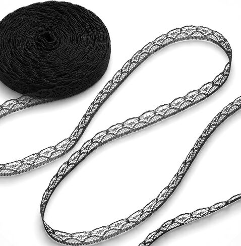 30 Yards Black Lace Ribbon, 0.6 Inch Wide Polyester Black Lace Trim for Sewing Clothing, Wedding Decoration, Bouquet & Gift Packaging in Saudi Arabia