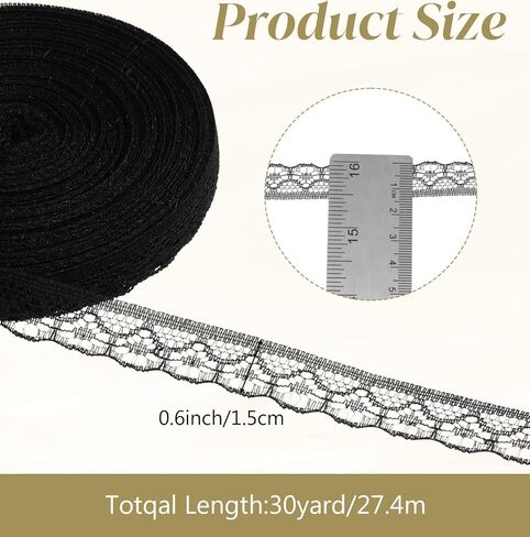30 Yards Black Lace Ribbon, 0.6 Inch Wide Polyester Black Lace Trim for Sewing Clothing, Wedding Decoration, Bouquet & Gift Packaging in Saudi Arabia