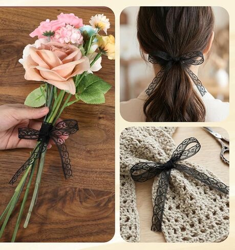 30 Yards Black Lace Ribbon, 0.6 Inch Wide Polyester Black Lace Trim for Sewing Clothing, Wedding Decoration, Bouquet & Gift Packaging in Saudi Arabia