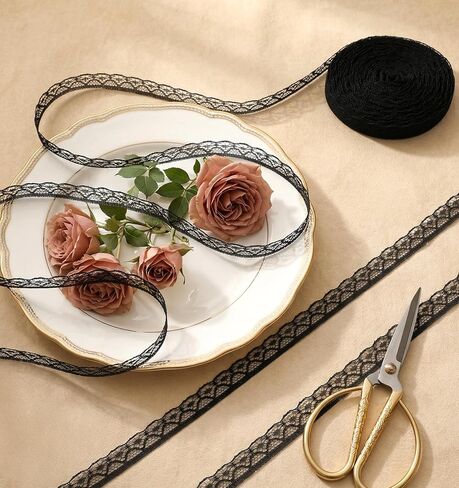 30 Yards Black Lace Ribbon, 0.6 Inch Wide Polyester Black Lace Trim for Sewing Clothing, Wedding Decoration, Bouquet & Gift Packaging in Saudi Arabia