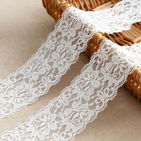 Lace Trim Ribbon, 5-Yard White Lace Ribbon, 2.36 Inch Width White Laces Trims Delicate Crown Ribbons for Crafts Sewing and Bridal Wedding Dress Applique Decorations (5) in Kuwait