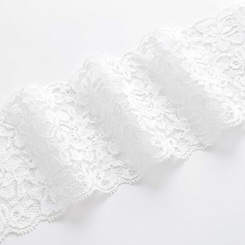 Lace Trim Ribbon, 5-Yard White Lace Ribbon, 2.36 Inch Width White Laces Trims Delicate Crown Ribbons for Crafts Sewing and Bridal Wedding Dress Applique Decorations (5) in Kuwait