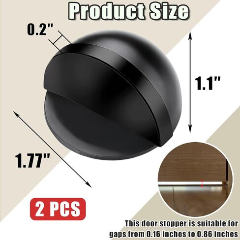 Drill-Free Floor Mounted Door Stoppers 3M Adhesive Self Adhesive Door Stoppers with Black Rubber Bumper Tips Floor Mount Half Dome Door Stopper for Office Bedroom Living Room Shower Room (Black-2Pcs) in Saudi Arabia