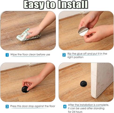 Drill-Free Floor Mounted Door Stoppers 3M Adhesive Self Adhesive Door Stoppers with Black Rubber Bumper Tips Floor Mount Half Dome Door Stopper for Office Bedroom Living Room Shower Room (Black-2Pcs) in Saudi Arabia
