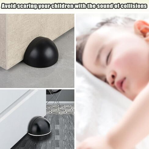 Drill-Free Floor Mounted Door Stoppers 3M Adhesive Self Adhesive Door Stoppers with Black Rubber Bumper Tips Floor Mount Half Dome Door Stopper for Office Bedroom Living Room Shower Room (Black-2Pcs) in Saudi Arabia