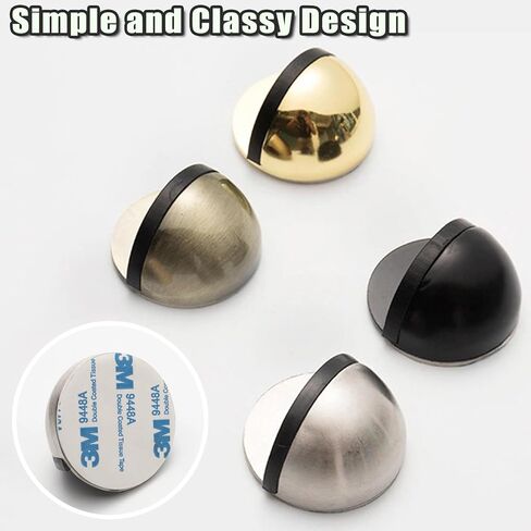 Drill-Free Floor Mounted Door Stoppers 3M Adhesive Self Adhesive Door Stoppers with Black Rubber Bumper Tips Floor Mount Half Dome Door Stopper for Office Bedroom Living Room Shower Room (Black-2Pcs) in Saudi Arabia