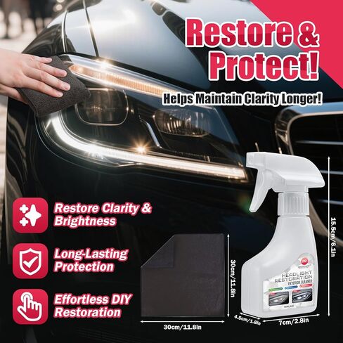 Headlight Cleaner and Restorer Spray for Cars – Removes Haze & Yellowing, Restores Clarity, UV Protection, Easy No-Sanding Application – 180ml/6oz in Saudi Arabia