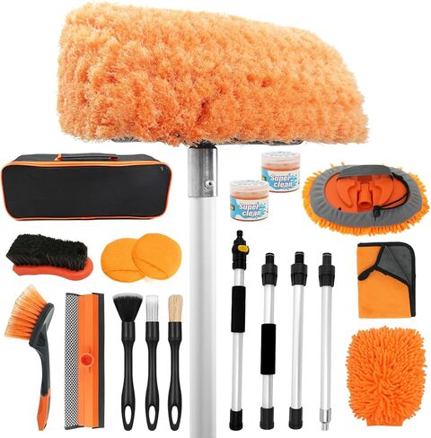 70" Car Wash Brush with Long Handle, 12-Inch Flow-Thru Soft Bristle Car Washing Brush, Wheel Brush, Microfiber Cleaning Mop, Mitt, Window Squeegee, Interior Cleaning Kit, Bag, for Car SUV Truck RV in Saudi Arabia