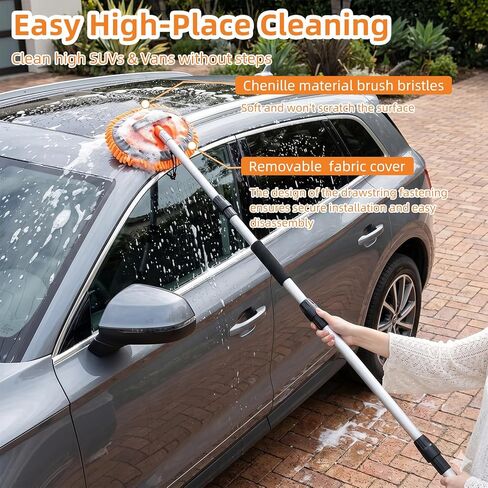 70" Car Wash Brush with Long Handle, 12-Inch Flow-Thru Soft Bristle Car Washing Brush, Wheel Brush, Microfiber Cleaning Mop, Mitt, Window Squeegee, Interior Cleaning Kit, Bag, for Car SUV Truck RV in Saudi Arabia