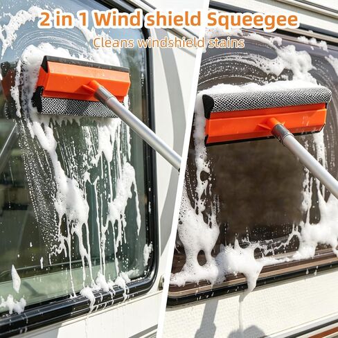 70" Car Wash Brush with Long Handle, 12-Inch Flow-Thru Soft Bristle Car Washing Brush, Wheel Brush, Microfiber Cleaning Mop, Mitt, Window Squeegee, Interior Cleaning Kit, Bag, for Car SUV Truck RV in Saudi Arabia